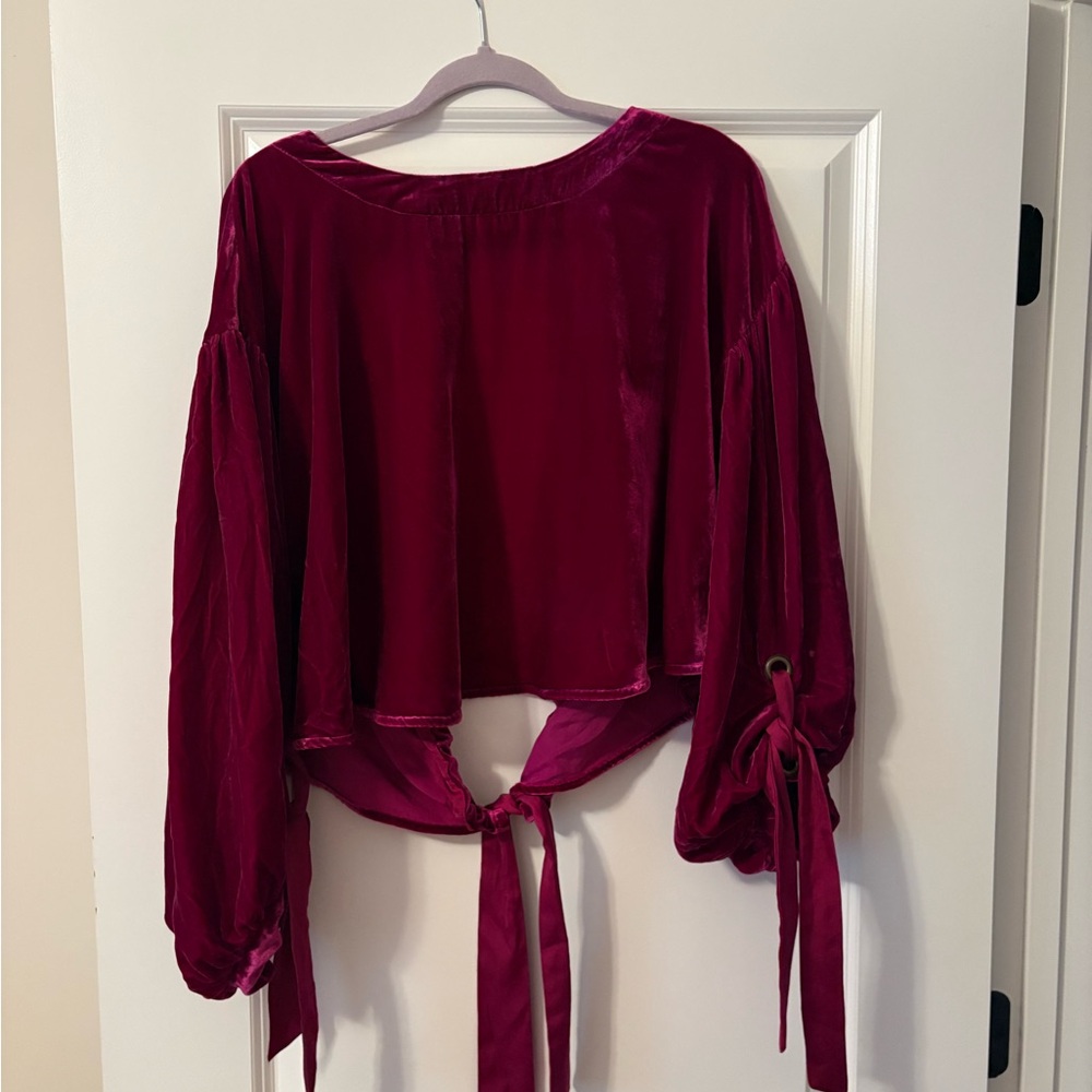 Free People Velvet Balloon-Sleeve Top in Magenta - Picture 3 of 8